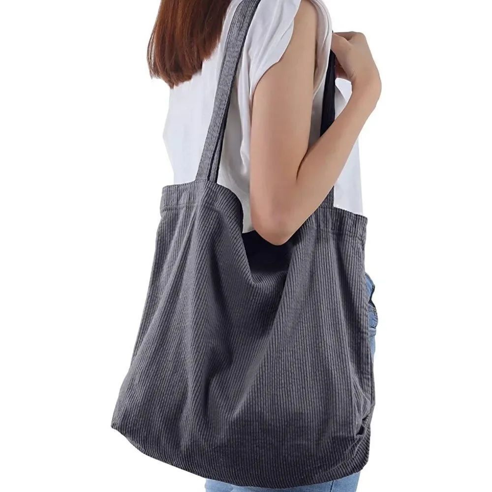 Grey Corduroy Shoulder Bag